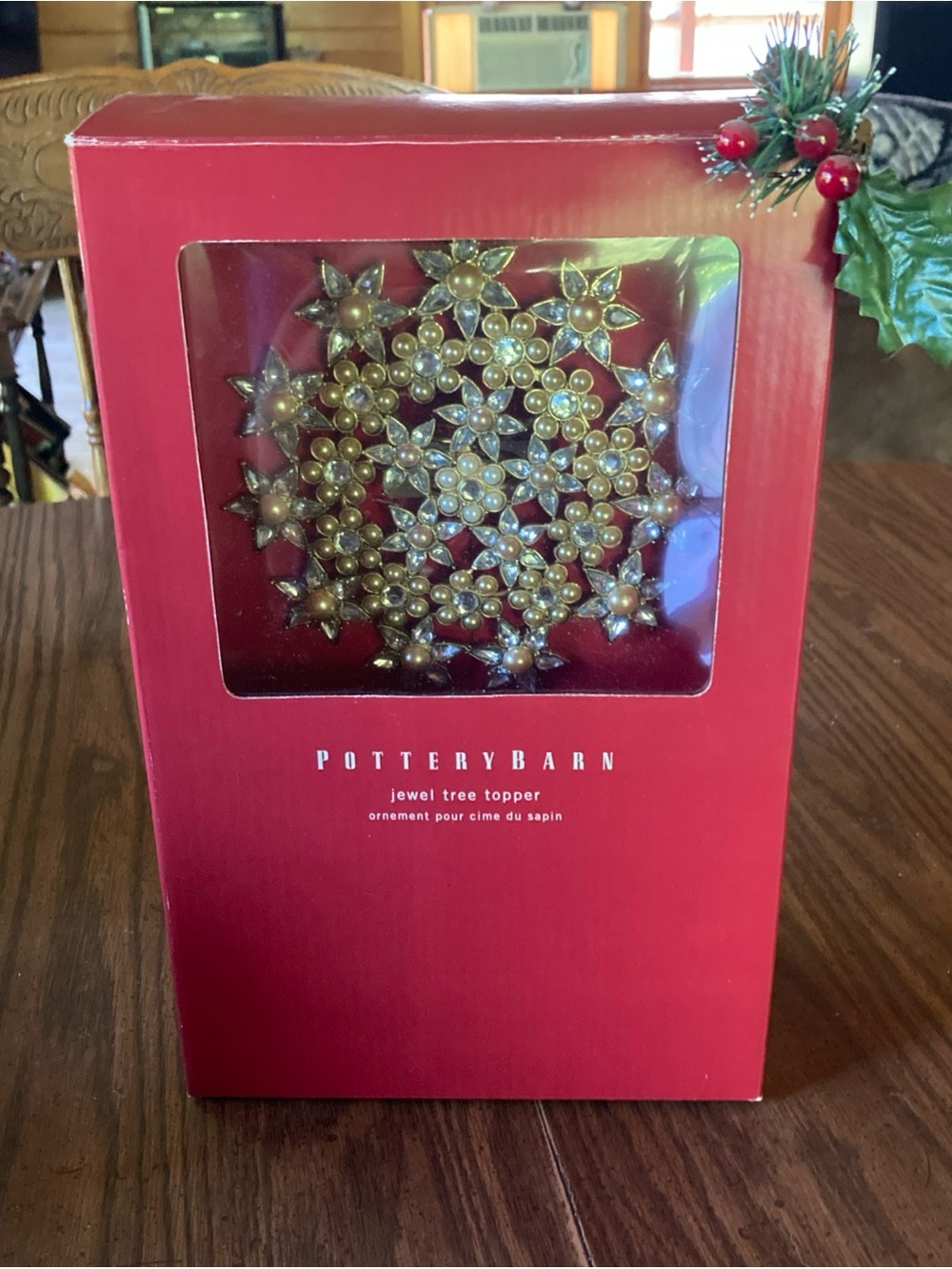 Pottery Barn Jewel Tree Topper in Gold and Pearl NEW in box